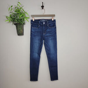 American Eagle Skinny Jeans Hi Rise Jegging Dark Blue Wash Super Stretch AE 6 S